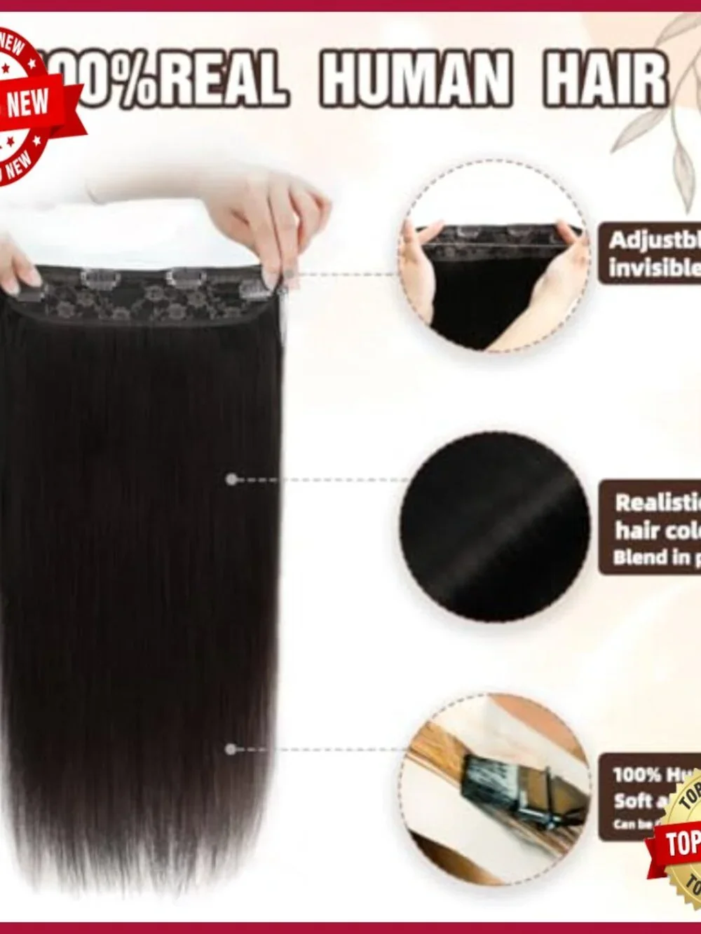16 Inch 80G Human Hair Extensions Clip-Ins with Invisible Wire
